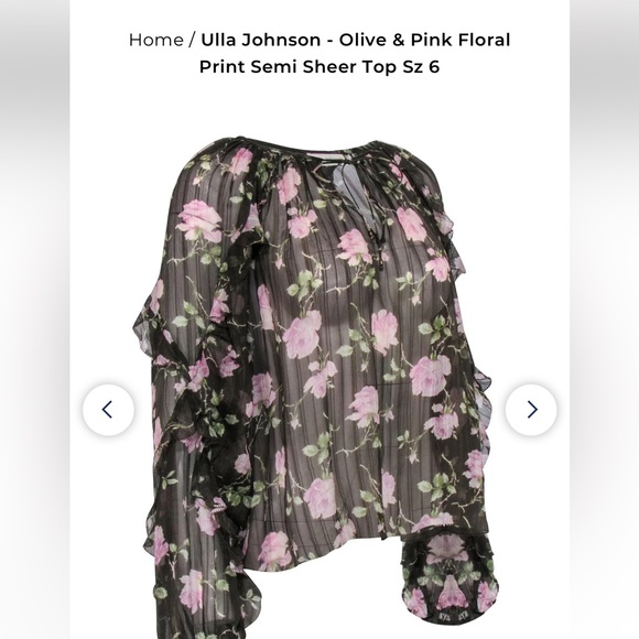ULLA Johnson sheer flower top very roomy has a tie in front size 6